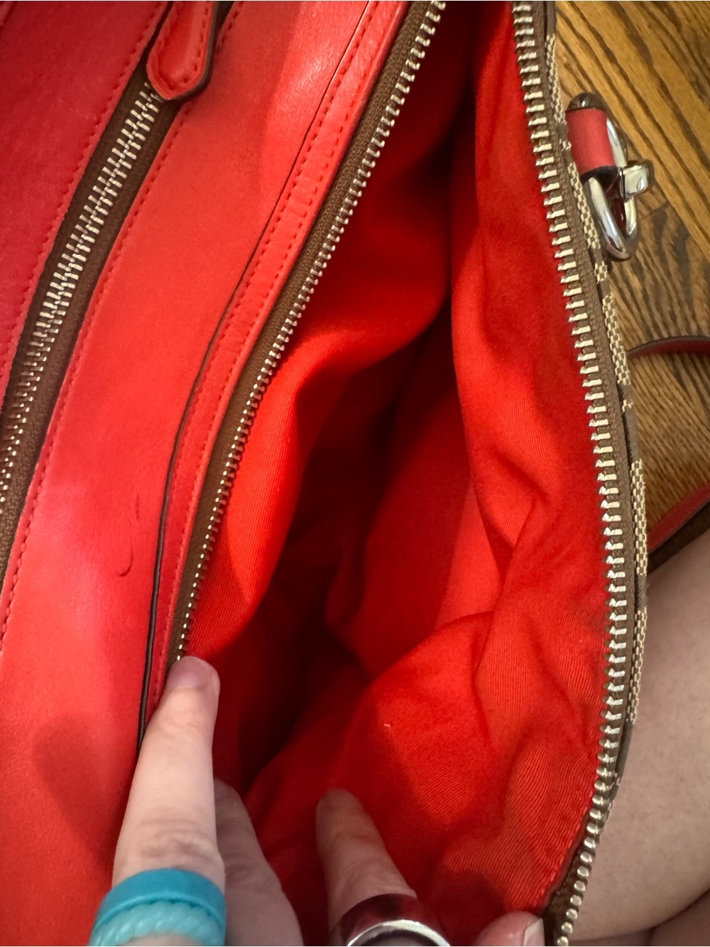 Coach Signature Canvas Coral Red Leather Satchel Crossbody Bag Purse EUC - Picture 11 of 16